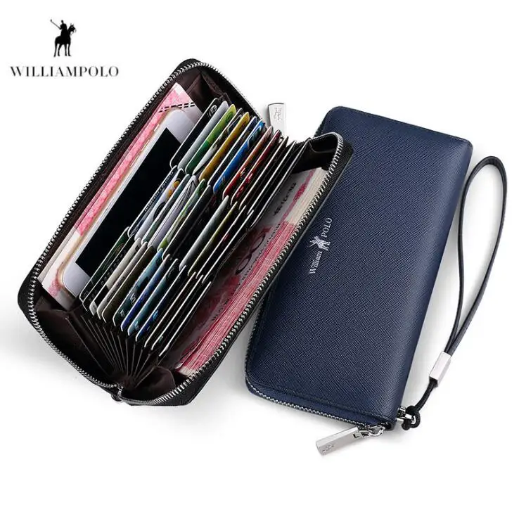 

2018 Men Wallet Genuine leather Business Card Holder Wallet Genuine Leather Zipper Strap Clutch Bag