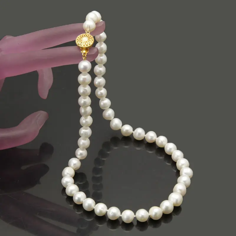 

HOT Woman's gift 8-9mm white Fresh water akoya pearl necklace 18"