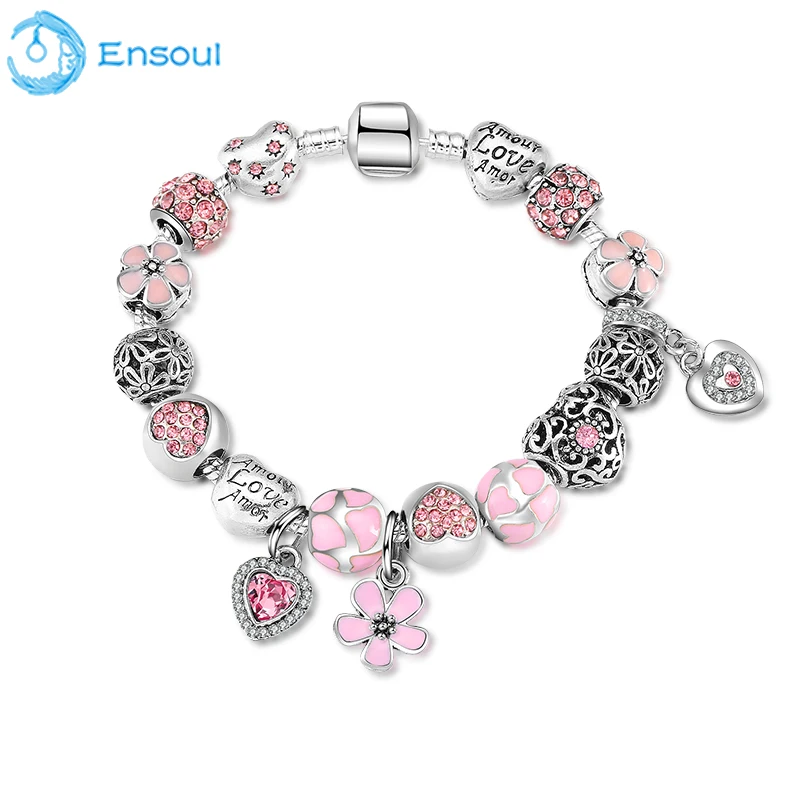 

ENSOUL New Fashion Style Flowers heart LOVE Sun Bracelets & Bangles For Women Luxury Brand Jewelry Bracelets
