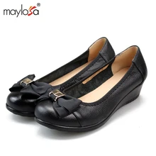 2017 New women flat heel shoes genuine leather women work shoes women comfortable leather casual shoes big size 35-43 ML08