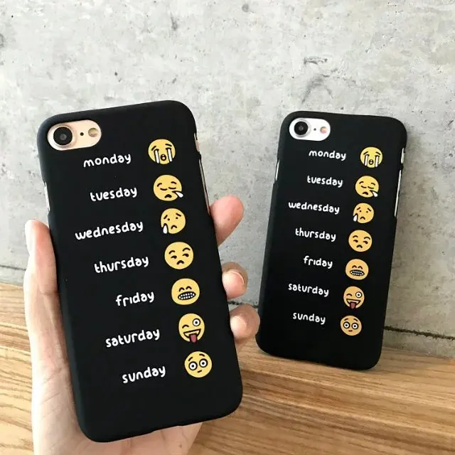 fashion black matte for iphone 6 6s plus 7 plus case emoji flip hard