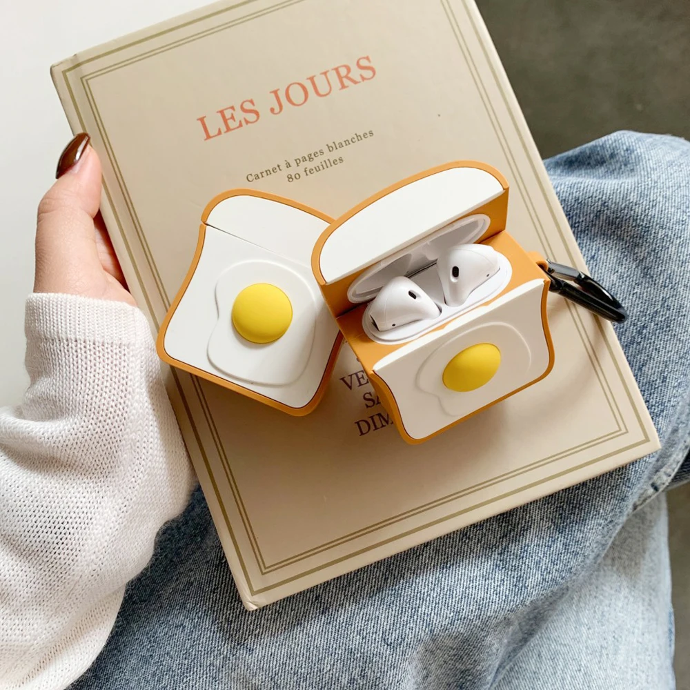 

Cartoon Toast Silicone Case For Apple AirPods Case Wireless Bluetooth Earphone Protective Protable Case Newest Accessories Box
