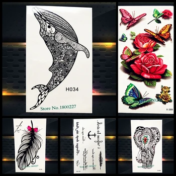 

Disposable Temporary Tattoo Sticker Black Mehndi Henna Fish Dolphin Whale Tatoo Body Leg Art Waterproof Arm Tattoo Stickers PH34