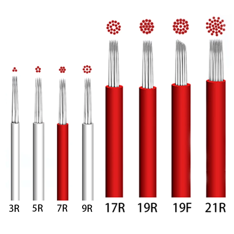 100 шт Одноразовые стерилизованные микро иглы микроблейдинг Наложение теней лезвие для татуажа иглы Полупостоянный ручной туман бровей и губ иглы