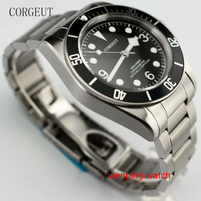 

41mm Corgeut black sterial dial Black Bezel Stainless steel strap sapphire glass Automatic movement Men's watch E2412