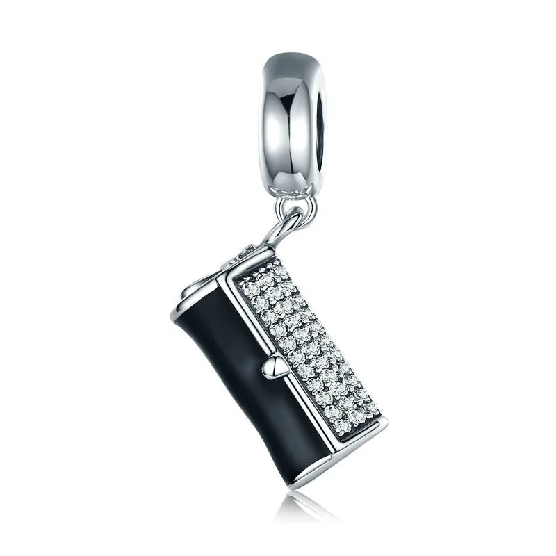 Authentic 925 Sterling Silver Clutch Bag Dangle Charm Enamel Clear CZ
