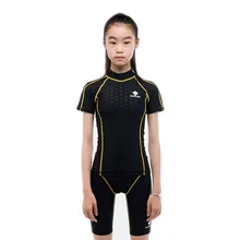 Купальный костюм сплит купальный костюм с коротким рукавом Профессиональный костюм для плавания купальник с защитой от солнца для девочек