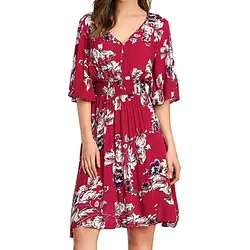 KLV/платье с принтом для девочек для женщин пляжное платье миди 2019 вечерние милые Платье трапециевидной формы Красный Черный Половина