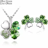 2018 Австрийские хрустальные стразы Клевер 4 четыре листа белого золота пластины Зеленый Кристалл цепочки и ожерелья серьги Ювелирные наборы 9554 - изображение
