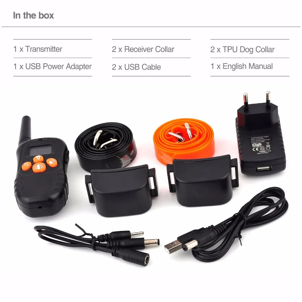 

2 in 1Pet trainer remote dog collar rechargeable no bark control terminator dog training collar waterproof for 2 dogs 300M