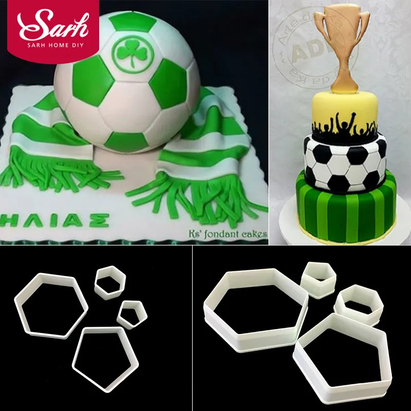 

4Pcs/Set Football Pentagon Hexagon Fondant Biscuits Cutter Decorating Sugarcraft Gum Paste Tools for Kitchen Cookie accessories