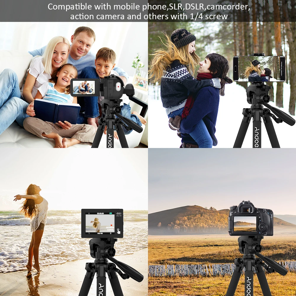 Andoer TTT-663N штатив 57,5 дюймов дорожная легкий Камера Штатив для DSLR SLR видеокамеры с сумкой для переноски телефона зажим Макс. Нагрузка 3 кг