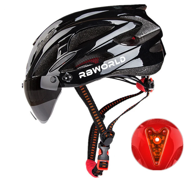 

Windproof Bicycle Helmet Safety Riding Caps With Light Breathable Mountain Road MTB Bike Helmets with Goggles Removable Lens