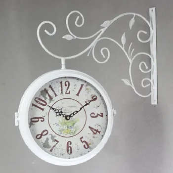 

Double Sided Wall Clock Watch Vintage Clocks Saat Relogio Parede Wrought Iron Wall Clock Metal Horloge Murale Duvar Saati Klok