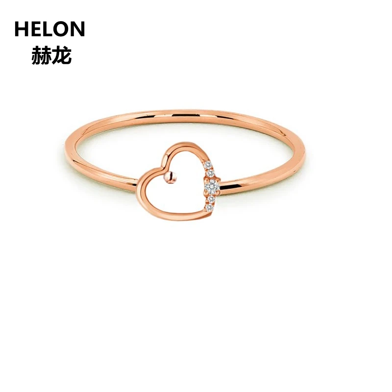 

Solid 14k Rose Gold Women Natural Diamonds Ring Heart Engagement Wedding Ring Band Fine Jewelry