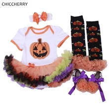 Размеры от 12 мес. тыква дети костюмы на Хэллоуин для наряды для девочек на Хэллоуин Детское кружевное платье-комбинезон Гетры обувь с головной повязкой, балетная пачка для новорожденных