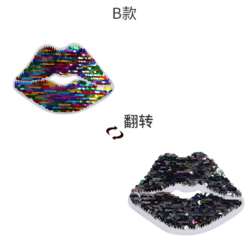 

NEW Cartoon Lips Reversible Change color Sequins Sew On Patches for clothes DIY Patch Applique Bag Clothing Coat Sweater Crafts