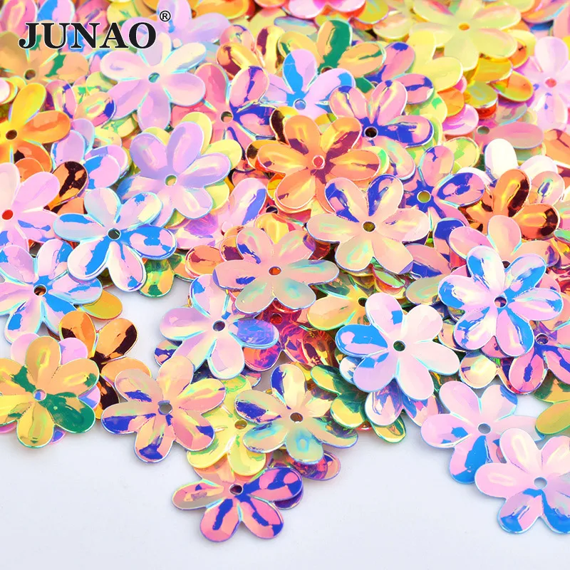 JUNAO 6 10 15 20 mm Mix Color AB Crystal Sequins Flower Flat Sequins