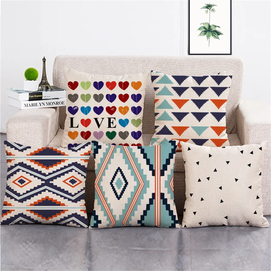 

Nordic Style Geometry Pattern Printed Throw Pillow case Linen Cotton Cushion Cover Creative decoration for Sofa Car covers