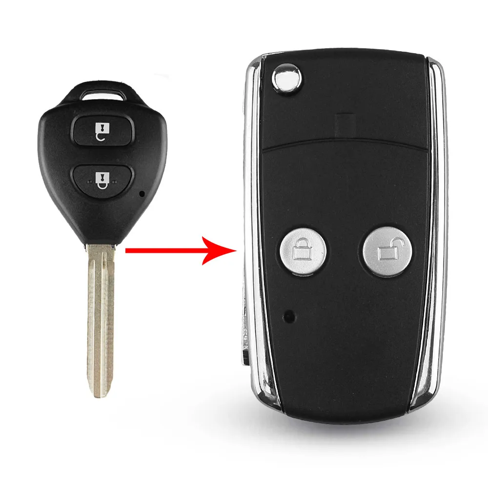 KEYYOU 2/3/4 кнопки модифицированный флип-пульт дистанционного автомобиля брелок для ключей с кожаной крышкой чехол для Toyota Camry Corolla Reiz RAV4 Корона Toy43 лезвие - Количество кнопок: 2 Кнопки
