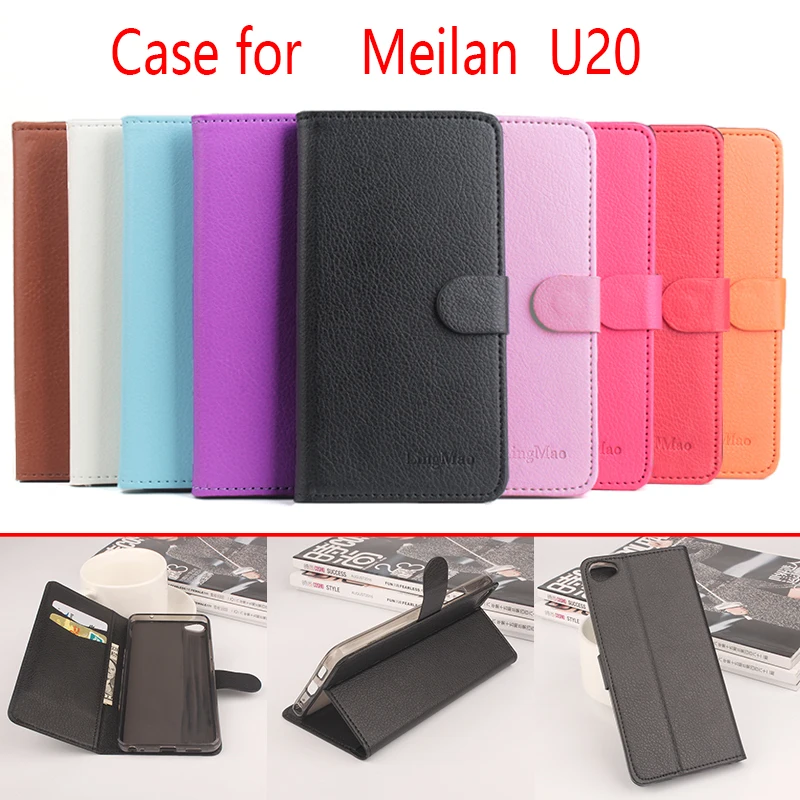 

Cover For MEILAN U20 Phone Case Folio Flip Pure Color Lichee Pattern PU Leather Wallet Case Cover Cash Card Slots Factory Price