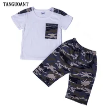TANGUOANT/комплект летней повседневной одежды для детей, камуфляжный Детский костюм с буквенным принтом для мальчиков и девочек топы, рубашки+ шорты