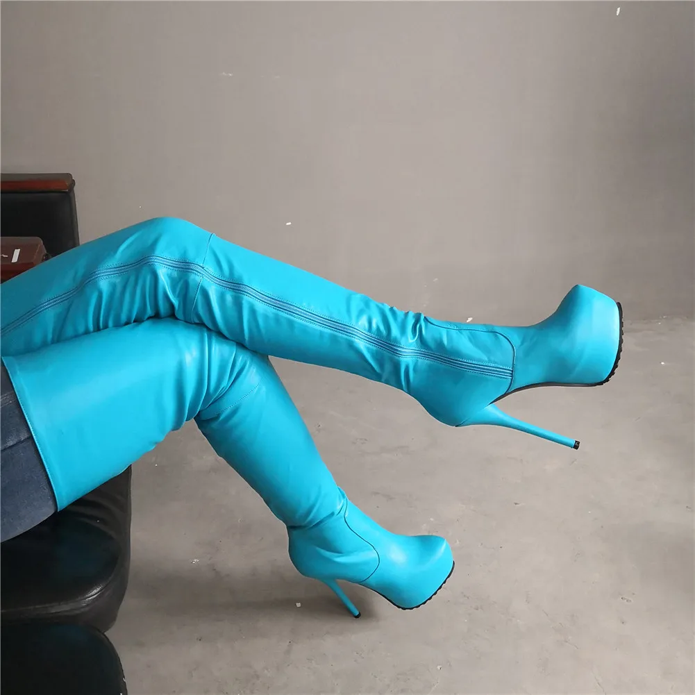 

SARAIRIS Brand New Plus Size 47 Platform Women Shoes Woman Sexy Party Blue Boots High Heels Nightclub Over The Knee Boots