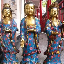 Bi001868 23 ДЮЙМОВ Тибет Бронзовый перегородчатой Трехсвятительская Западно Кван юн Будда Set