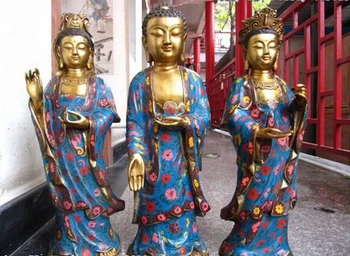 

bi001868 23 INCH Tibet Bronze cloisonne Three Saints of the West Kwan-Yin Buddha Set