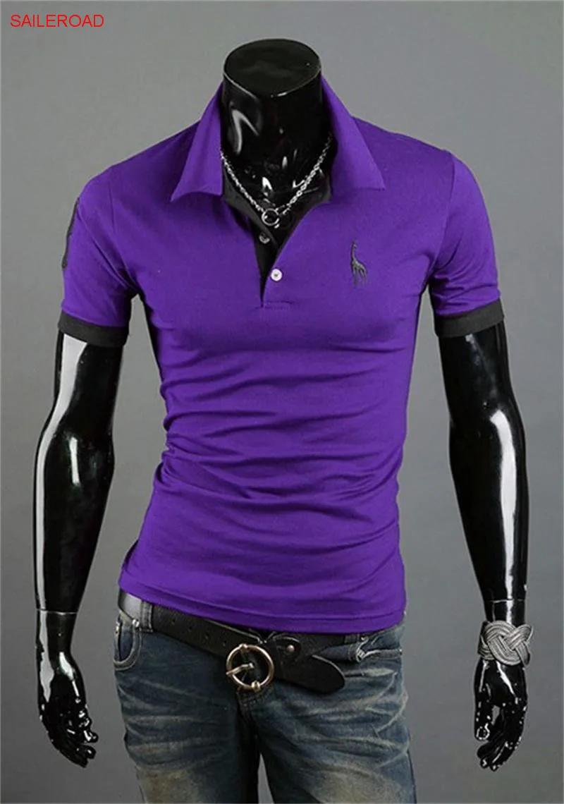 Летняя модная вышитая рубашка поло мужские футболки с короткими рукавами повседневные мужские рубашки брендовая одежда Slim Fit Polo рубашка Homme Топы - Цвет: purple
