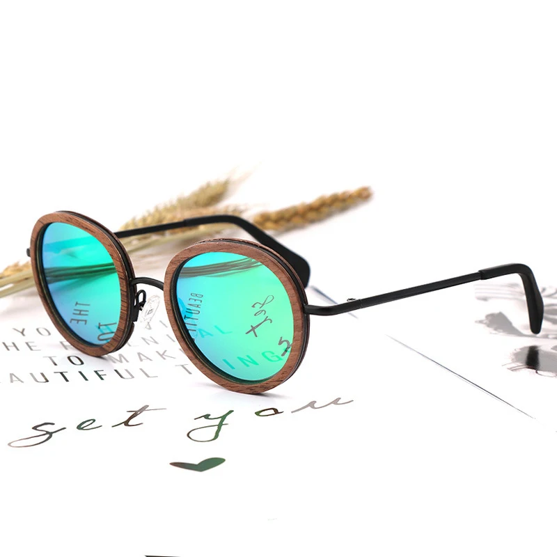 Sonnenbrille Green Sonne dark Glas brown Uv400 Mode Green Ultraleicht Männer Runde 2018 Frauen Marke Objektiv Polarisierte Design Holz wSUUqa