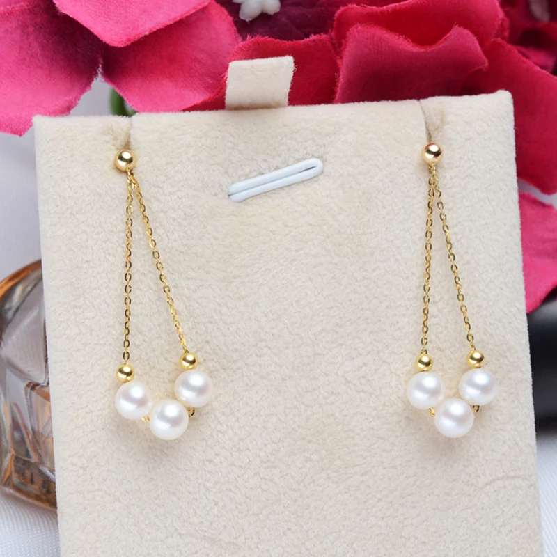 

Sinya Au750 gold drop earring with Natural Round high luster pearls long chain tassel DIY gold beads earring for Women 2019 News