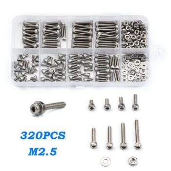 

320Pcs/set M2.5 304 Stainless Steel Hexagon Socket Head Cap Screws Bicycle Hex Bolts With Nut Flat Washer Assortment Kit