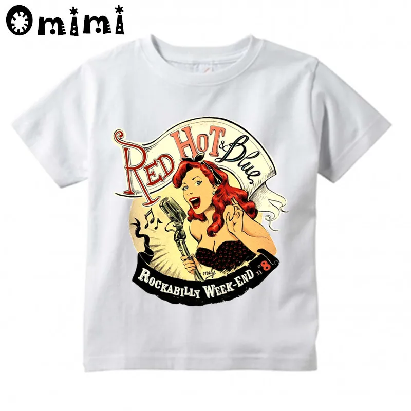 1960 Классическая футболка с принтом рокабилли для мальчиков и девочек, детские топы с короткими рукавами, детская белая футболка