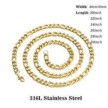 

Gold Sliver Titanium 316L Stainless Steel Figaro Chain Necklace 4-6mm Width 20-30inch Length Cuban Link Chain Necklaces Jewelry