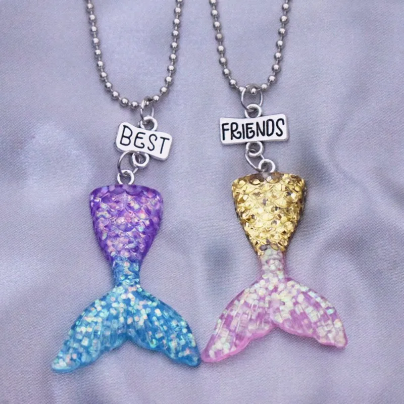 

Simulation Glitter Fish Tail Pendant bff Necklace Children Best Friends 2 Boys Girls Friendship Jewelry Birthday Gift