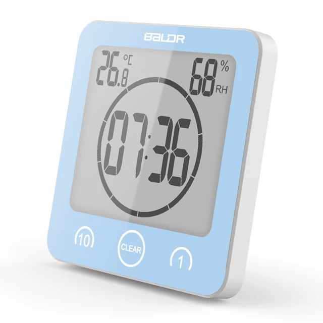 Baldr Digital Bathroom Clock Waterproof Shower Clock Suction Cups Countdown Alarm Timer Humidity Wall Digital Thermometer Clock