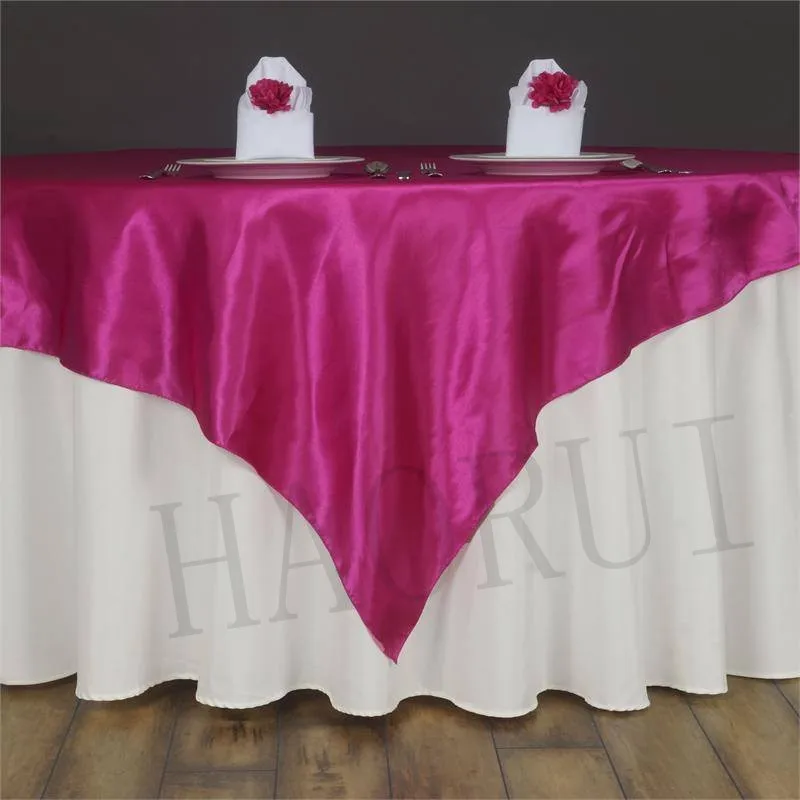 Free Shipping 10pcs Fuchsia 85x85" Satin Dining Table Overlays