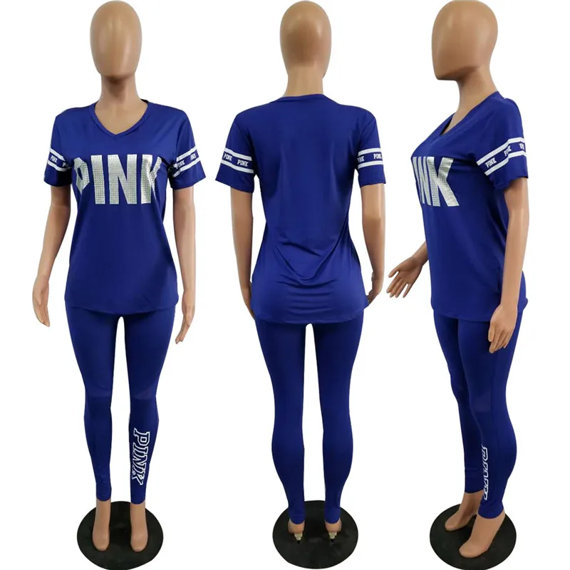 Plus Size Pink Clothing Women Two Piece Set Matching Sets Casual Letter Print Pink 2 Piece Outfits Women Sportswear Tracksuit