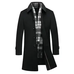 Для Мужчин's Шерстяное пальто длинная куртка с секциями Тренч куртка 2018 осень-зима Бизнес Повседневное Slim Fit шерстяные пальто Для мужчин
