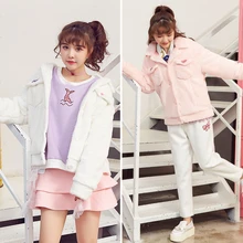 Принцесса сладкий Лолита куртки Кот Венеция корейский стиль Свободные имитация меха вышивка мотоциклетные куртки Белый/порошок VC17