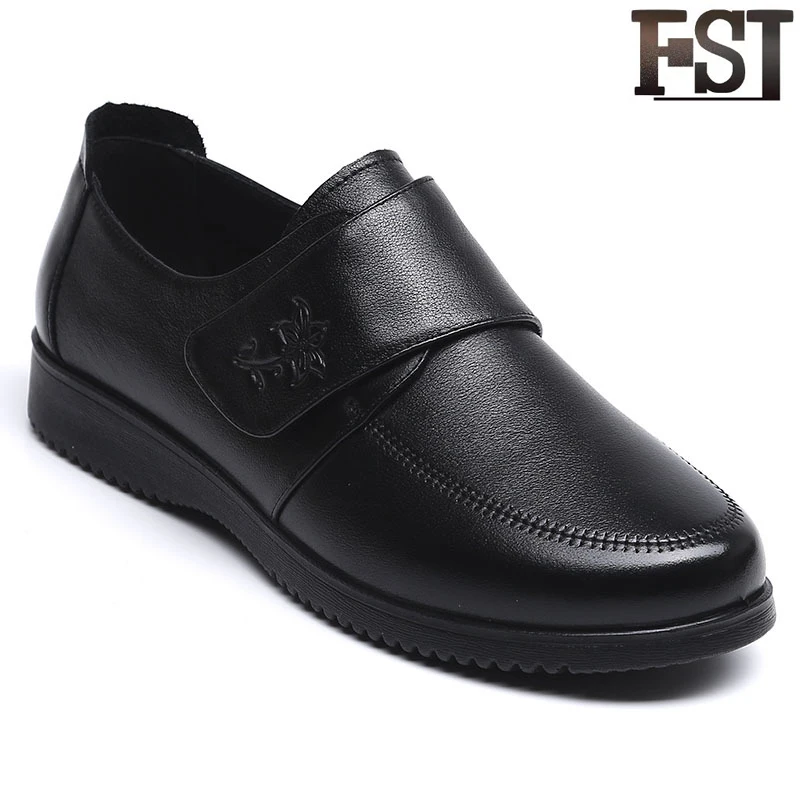 

FSJ Genuine Leather Ladies Shoes Woman Cow Solid Hook & Loop Round Toe Synthetic Spring/Autumn Sewing Elegant Fashion 2019 Retro