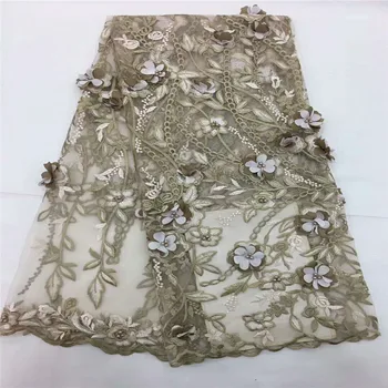 

African lace fabric with 3D flower and beads 2018 latest white lace fabric high quality 3d lace fabric for wedding dress HX862-1