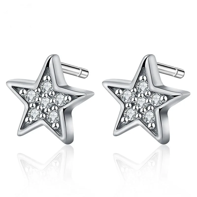 

VOJEFEN Fashion Minimalist Star Silver Earrings Temperament-Pentagram Zircon Stud 925 Sterling Silver Zircon Star Stud Earrings