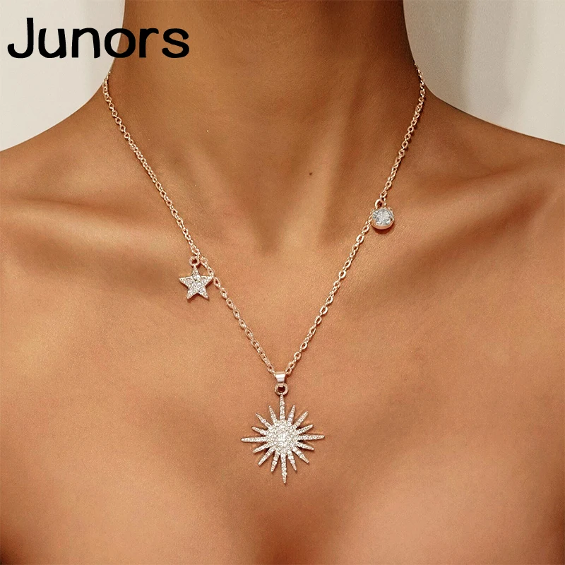 

Crystal Gold Custom Luck Goddess Star Sunflower Necklace For Women layered Tales Chain Link Gold Chain Star Pendant Jewelry Gift