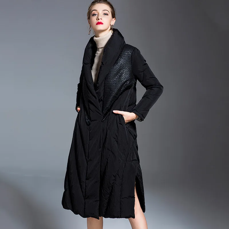 

High-quality 2018 Winter Women's European Runway Fashion Patch Work Down Coat Female Warm Long Down Jacket