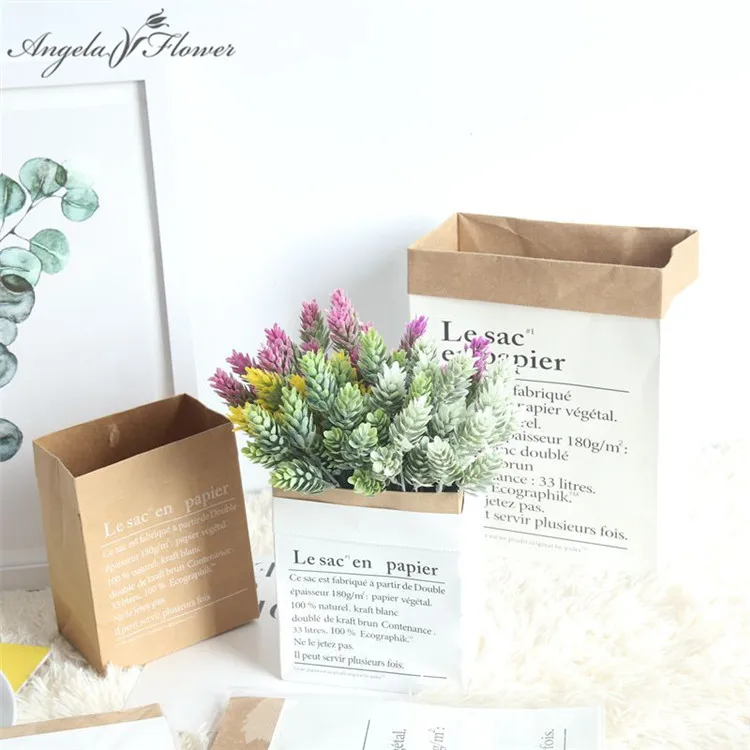 

Kraft paper bag spot explosion storage mini paper bag double thick Nordic wind vase for flower home Christmas decor DIY vase