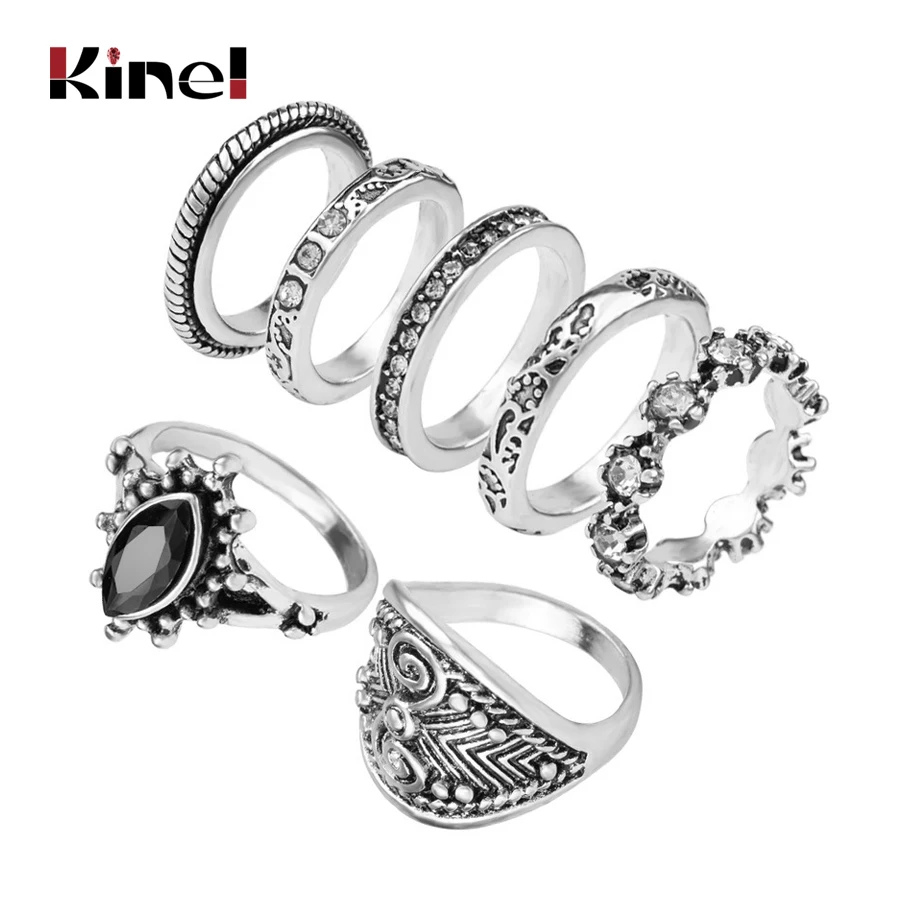 Женские богемные кольца Kinel 7 шт./компл. античное Золотое панк Кольцо из смолы бохо