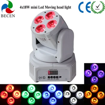 

Mini LED 4x18W RGBWA UV 6in1 Led Moving Head Light Remote Control Stage Light for Christmas Wedding Show