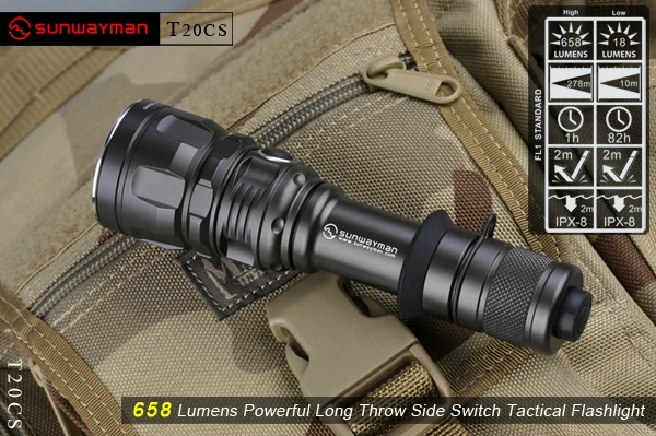 SUNWAYMAN T20CSled tactical equipment flashlight defense cree xm-l2 lanterna 18650 cr123a military torch tactical equipment